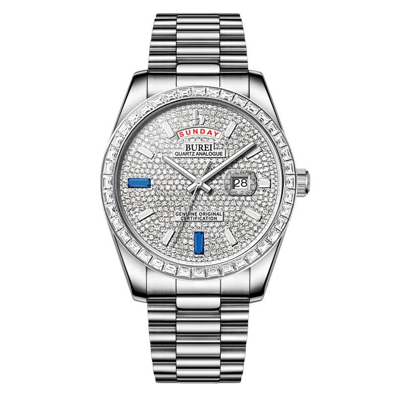 BUREI Mens Watch 41mm, Stainless Steel Analog Quartz, Waterproof with Calendar, Sapphire Crystal Dial, Business Casual Luxury Wristwatch sold by Burei