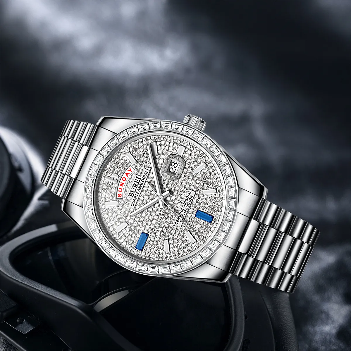 BUREI Mens Watch 41mm, Stainless Steel Analog Quartz, Waterproof with Calendar, Sapphire Crystal Dial, Business Casual Luxury Wristwatch sold by Burei product image thumbnail 2