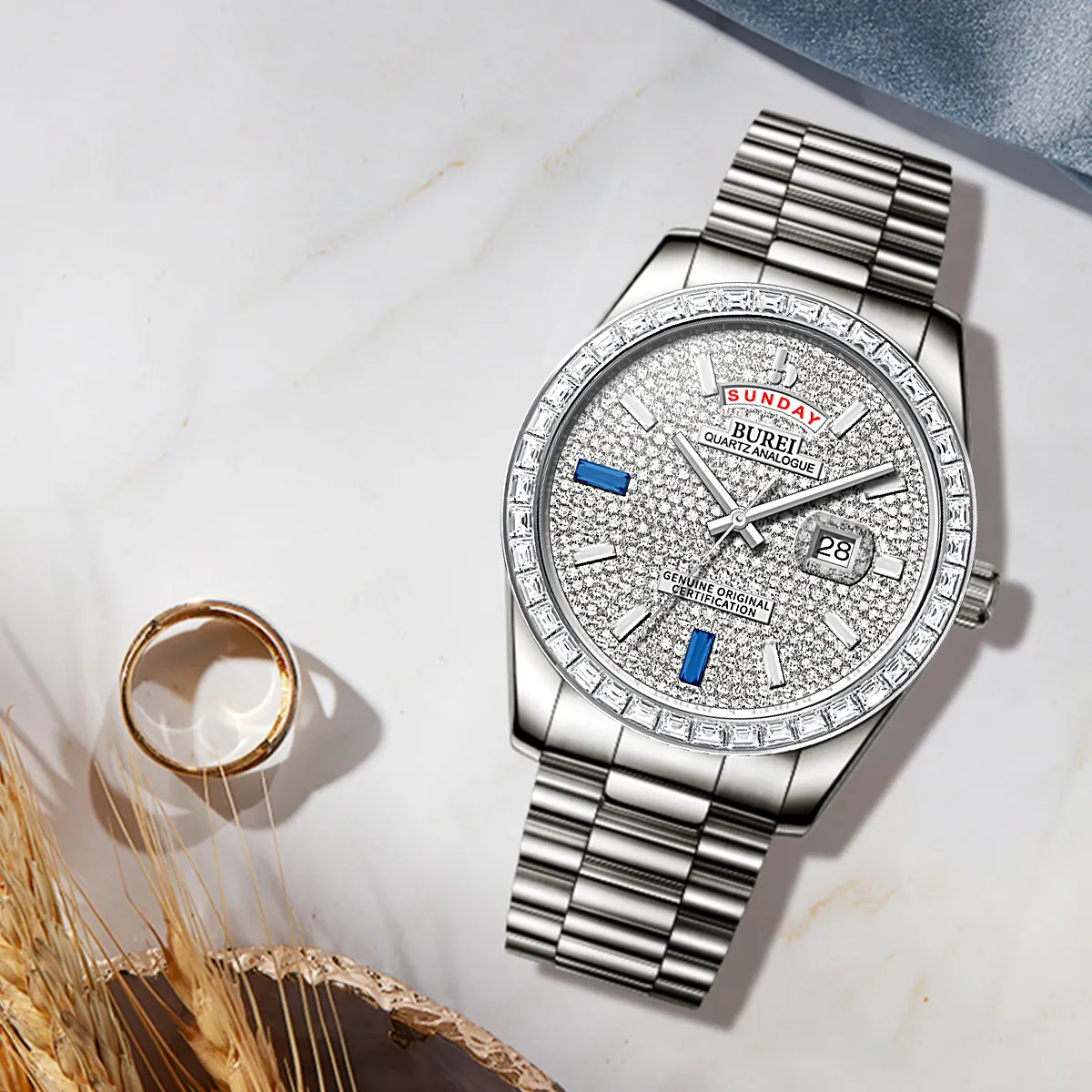 BUREI Mens Watch 41mm, Stainless Steel Analog Quartz, Waterproof with Calendar, Sapphire Crystal Dial, Business Casual Luxury Wristwatch sold by Burei product image thumbnail 3