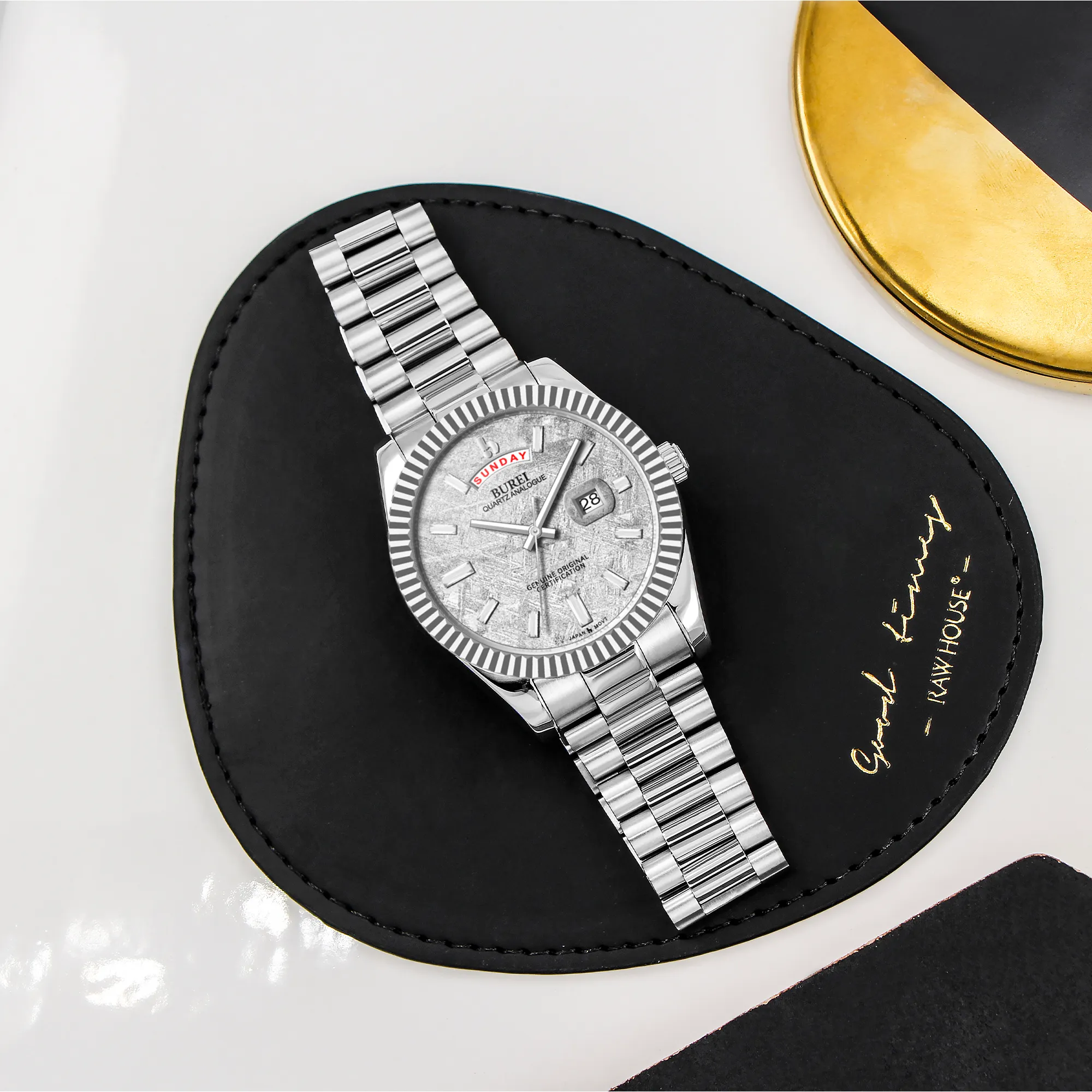 BUREI Mens Watch 41mm, Stainless Steel Analog Quartz, Waterproof with Calendar, Sapphire Crystal Dial, Business Casual Luxury Wristwatch sold by Burei product image thumbnail 3