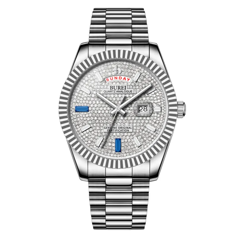 BUREI Mens Watch 41mm, Stainless Steel Analog Quartz, Waterproof with Calendar, Sapphire Crystal Dial, Business Casual Luxury Wristwatch sold by Burei