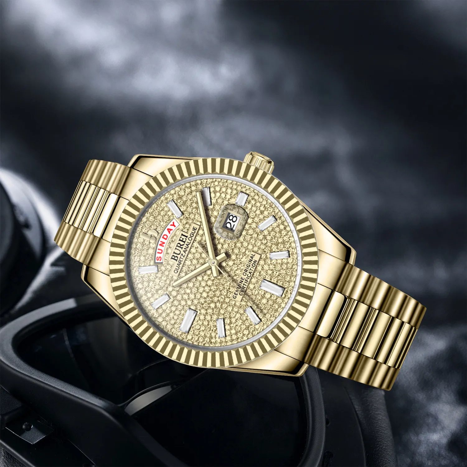 BUREI Mens Watch 41mm, Stainless Steel Analog Quartz, Waterproof with Calendar, Sapphire Crystal Dial, Business Casual Luxury Wristwatch sold by Burei product image thumbnail 5