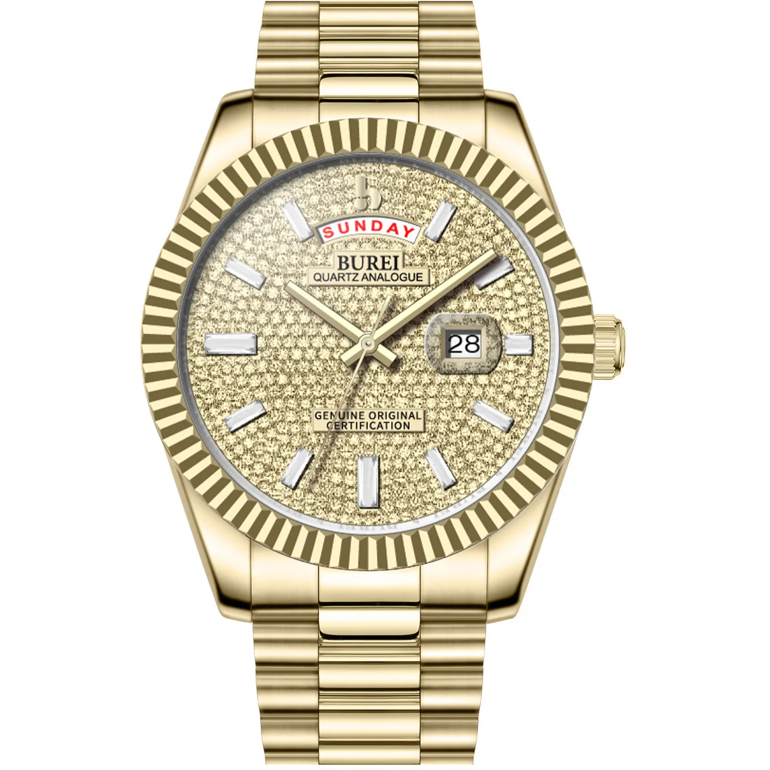 BUREI Mens Watch 41mm, Stainless Steel Analog Quartz, Waterproof with Calendar, Sapphire Crystal Dial, Business Casual Luxury Wristwatch sold by Burei product image thumbnail 4