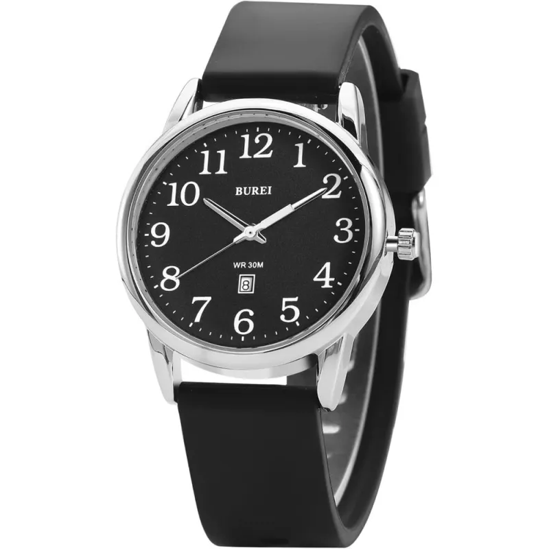 BUREI Women's Black Leather Watches with Luminous Easy to Read Minimalist Watch for Women and Nurses, Gift for Her sold by Burei