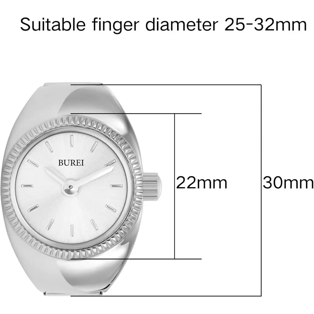 BUREI Women's Quartz Stainless Steel Two-Hand Ring Watch, Men Women Finger Watch with Elastic Strap sold by Burei product image thumbnail 2