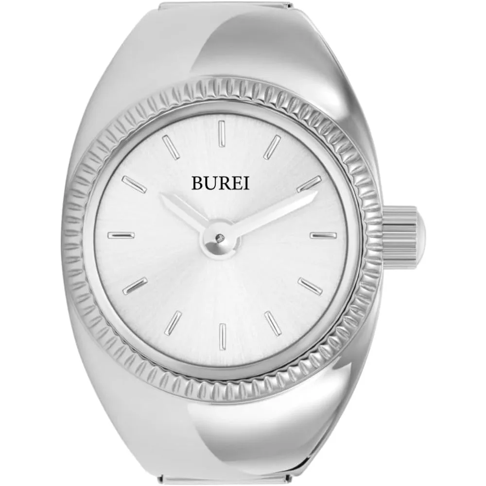 BUREI Women's Quartz Stainless Steel Two-Hand Ring Watch, Men Women Finger Watch with Elastic Strap sold by Burei