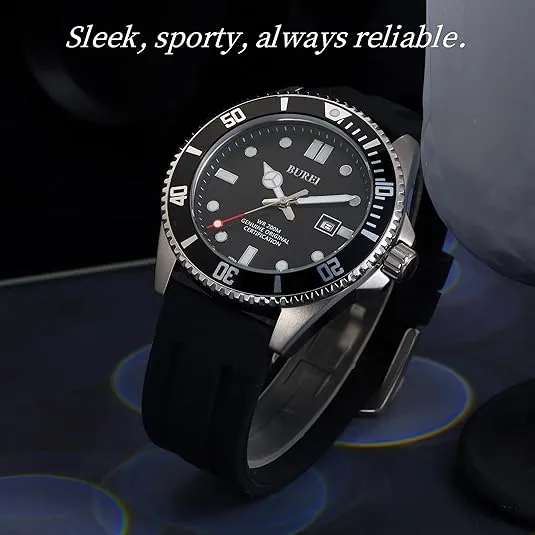 BUREI Men's Dive Watch, 200M Waterproof Analog Quartz Stainless Steel Fashion Classic Work Business Dress Wrist Watch for Men with Auto Date sold by Burei product image thumbnail 3