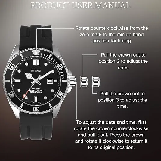 BUREI Men's Dive Watch, 200M Waterproof Analog Quartz Stainless Steel Fashion Classic Work Business Dress Wrist Watch for Men with Auto Date sold by Burei product image thumbnail 5