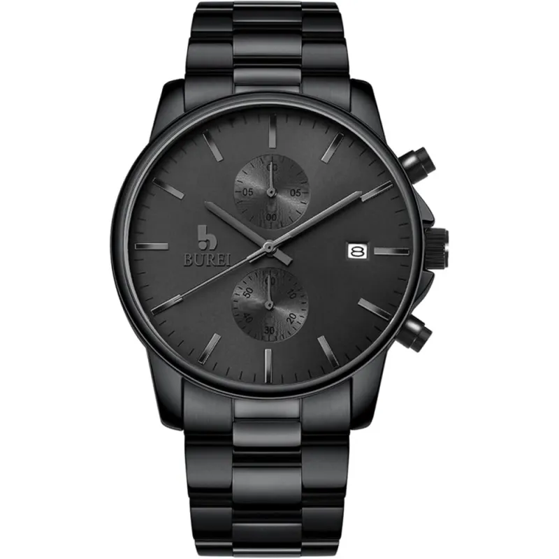 BUREI Men Watch,Waterproof Analog Quartz Stainless Steel Chronograph Fashion Minimalistic Classic Sport Watch for Men Gifts for Men made by Burei