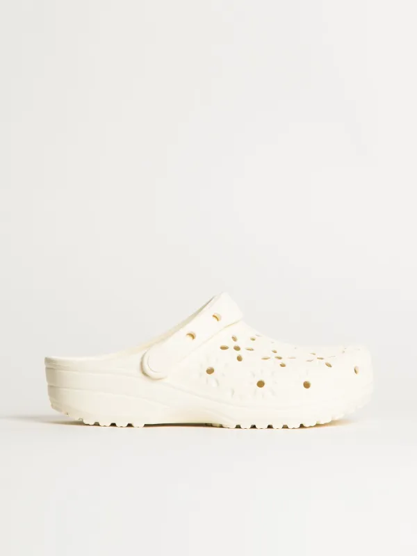 WOMENS CROCS CLASSIC FLORAL CUTOUT CLOG - CHALK sold by Blackwell