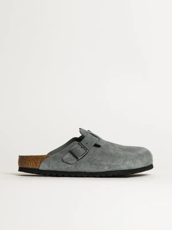 MENS BIRKENSTOCK BOSTON SOFT FOOTBED SUEDE SANDALS - REGULAR - BASALT GREY sold by Blackwell