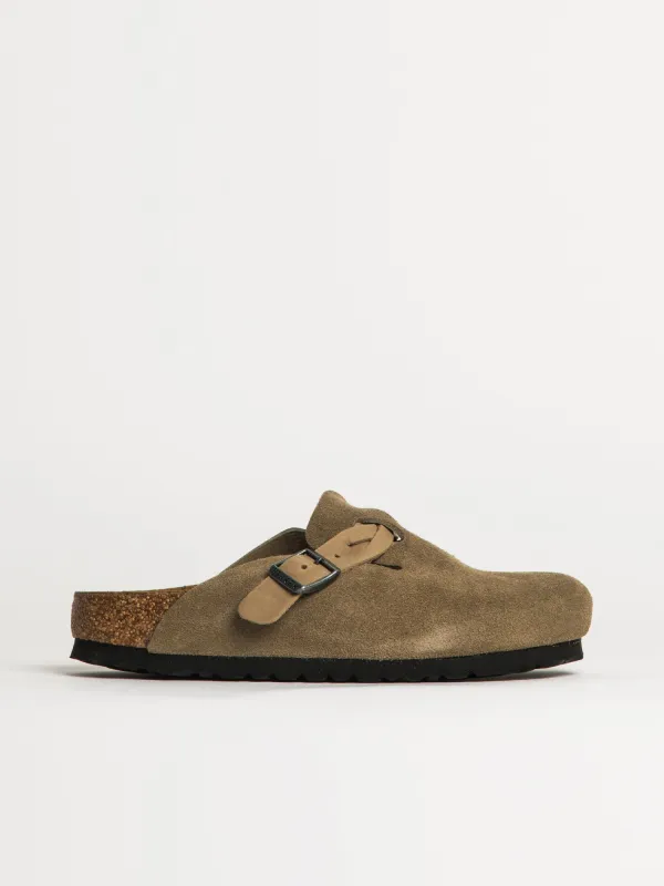 WOMENS BIRKENSTOCK BOSTON BRAIDED SUEDE CLOG - TAUPE sold by Blackwell