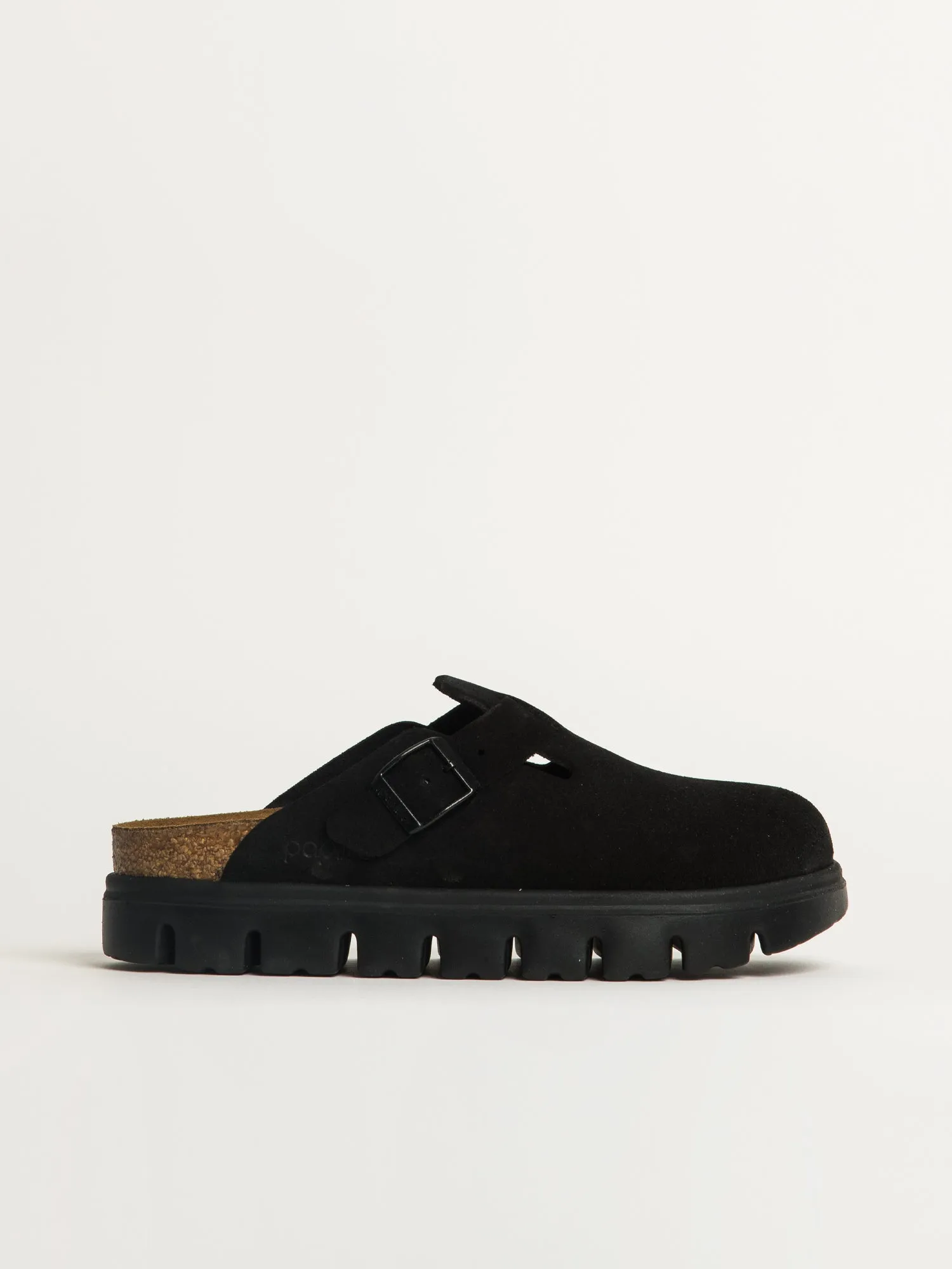 WOMENS BIRKENSTOCK BOSTON CHUNKY SUEDE - BLACK sold by Blackwell
