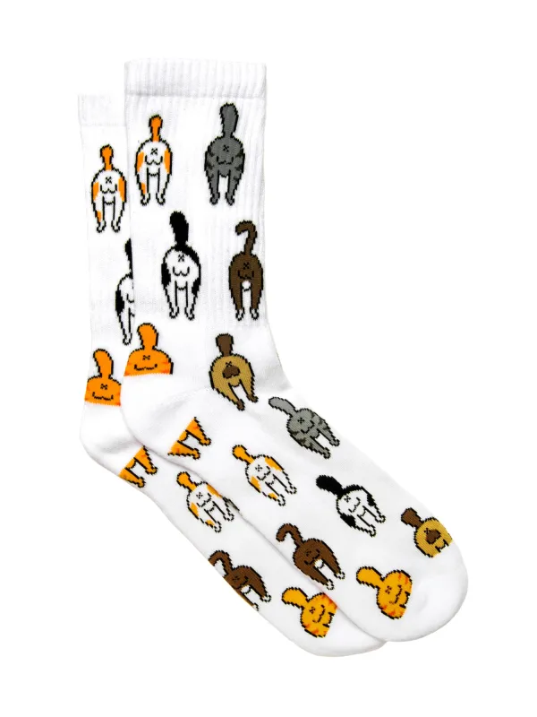 CAT BUTTS SOCKS - WHITE made by Boathouse