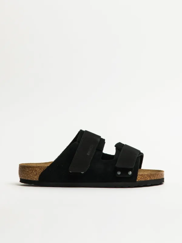MENS BIRKENSTOCK UJI SUEDE NUBUCK SANDALS - REGULAR - BLACK sold by Blackwell
