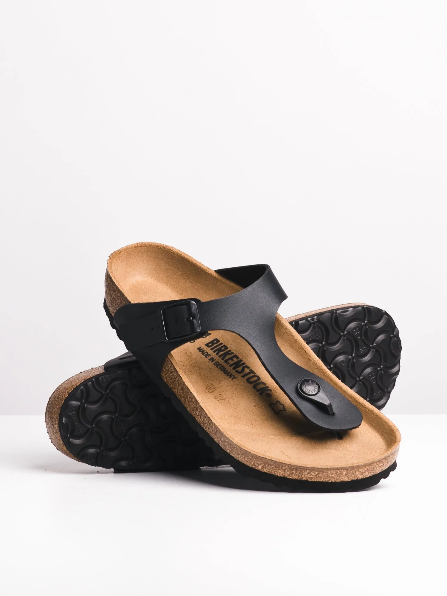WOMENS BIRKENSTOCK GIZEH BLACK BOYFRIEND SANDALS - BLACK sold by Blackwell