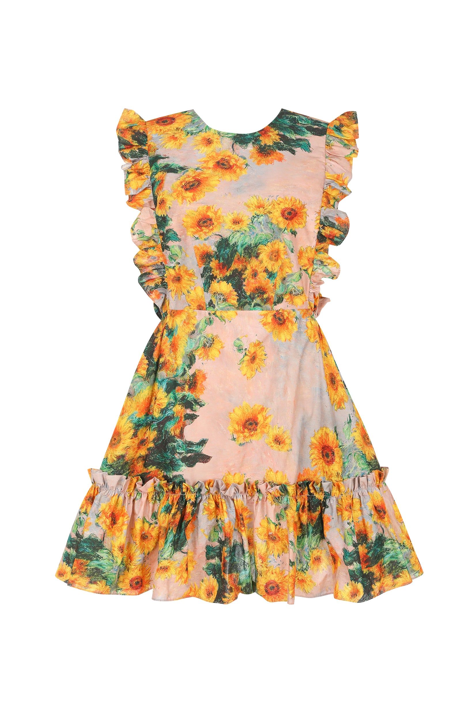 The Monet Sunflowers Bebe Pinafore Dress sold by Selkie