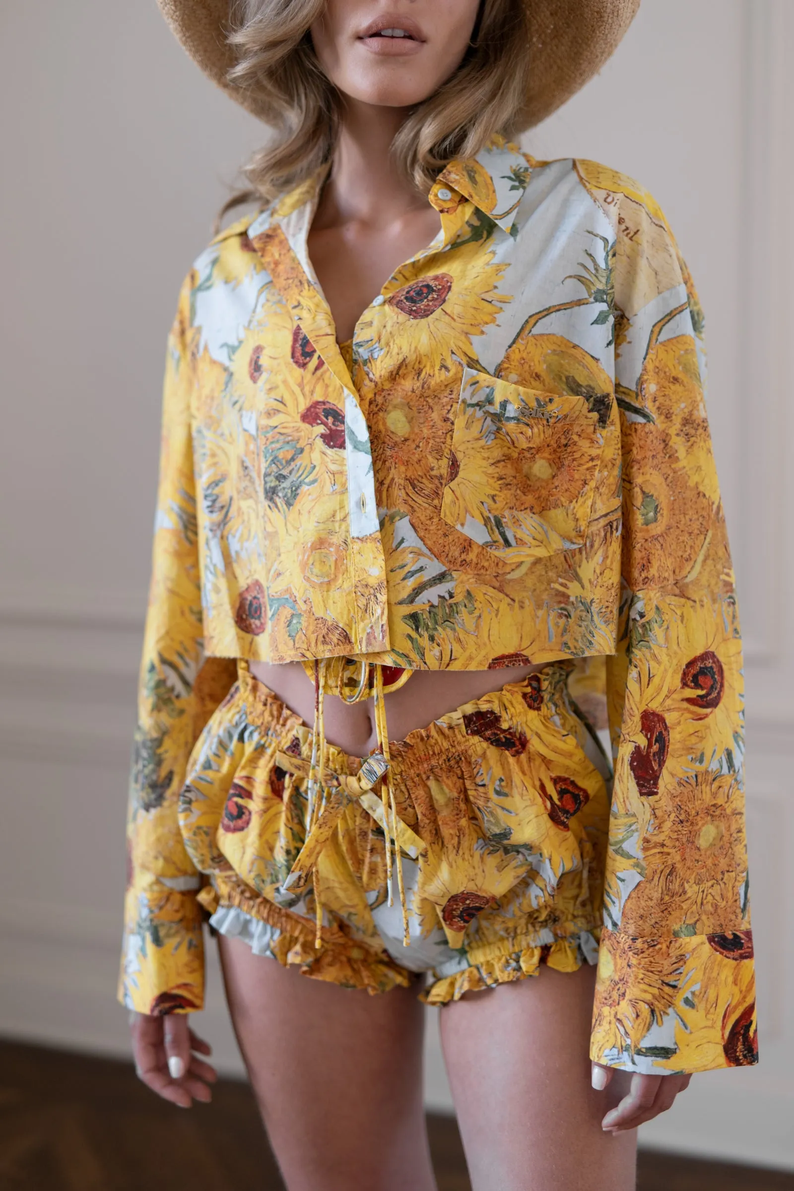 Sunflowers Cropped Blouse sold by Selkie product image thumbnail 4