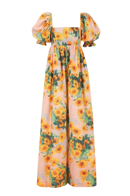 The Monet Sunflowers Hamptons Jumpsuit sold by Selkie