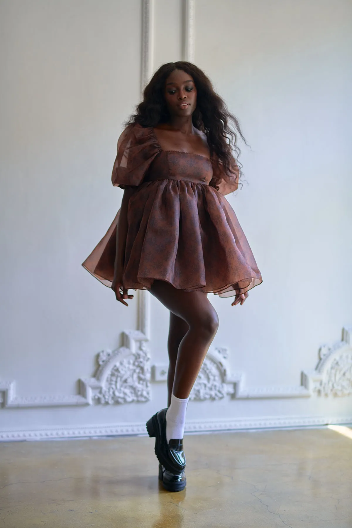 The Chocolate Lace Puff Dress sold by Selkie