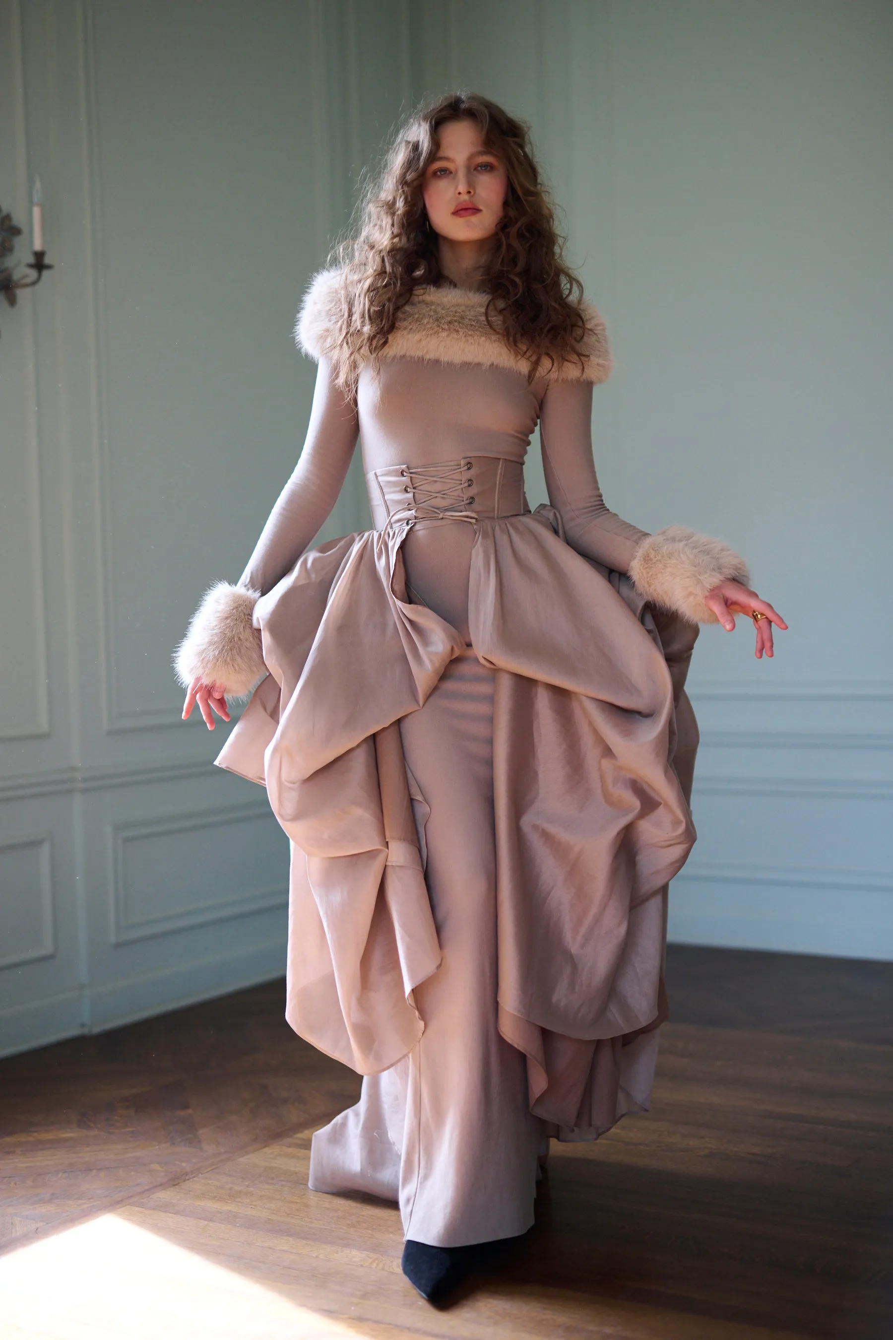 The Almond Corset Skirt Tournure sold by Selkie