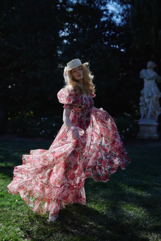 Roses Are Red Sheer Delight Ruffle Gown sold by Selkie