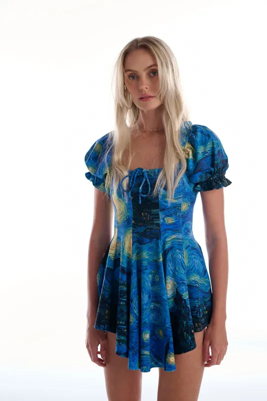 The Starry Night Garden Party Swim Dress sold by Selkie