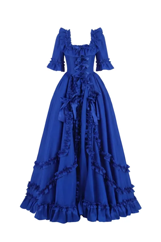 The Matisse Blue Silk Satin Antoinette Gown made by Selkie