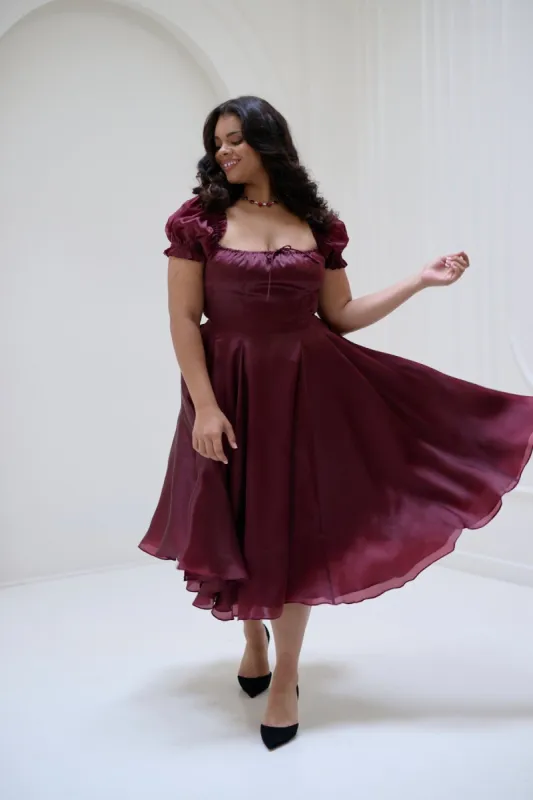 The Silk Satin Bordeaux Garden Party Dress | Parallel