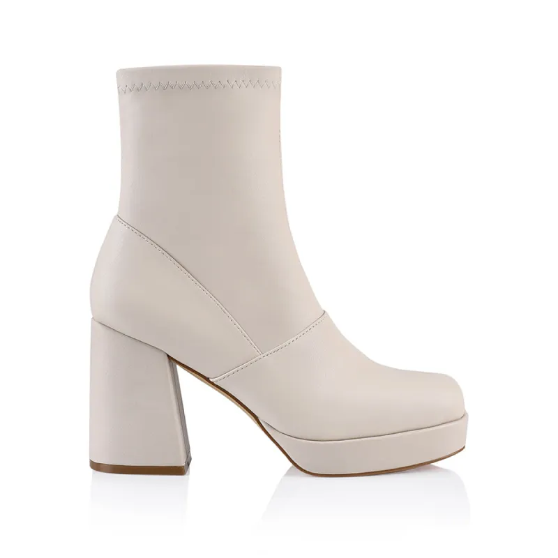 Avril Platform Ankle Boots - Bone Stretch sold by Verali