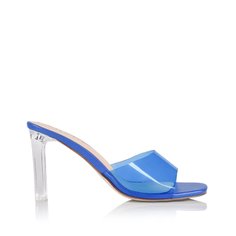 Kiah Clear Heel Mules - Blue Smooth sold by Verali