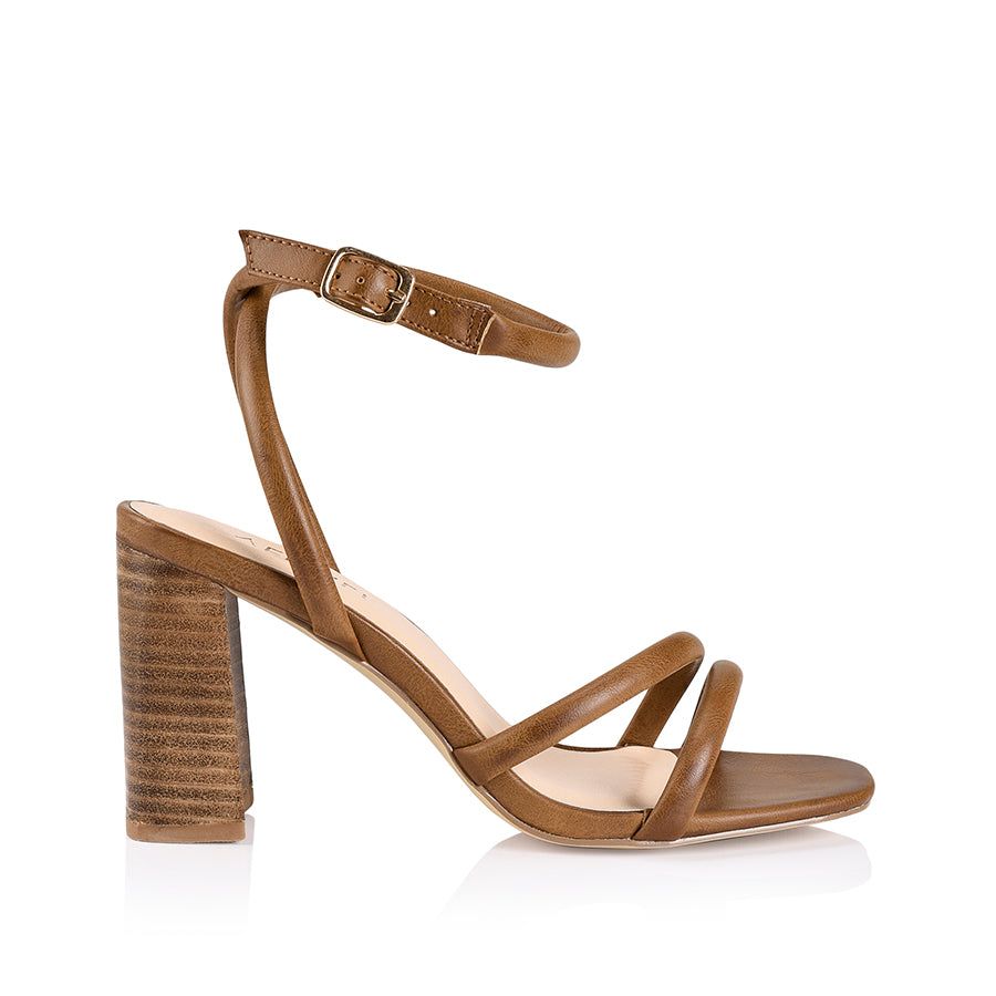 Crucial Block Heel Sandal - Tan Softee sold by Verali
