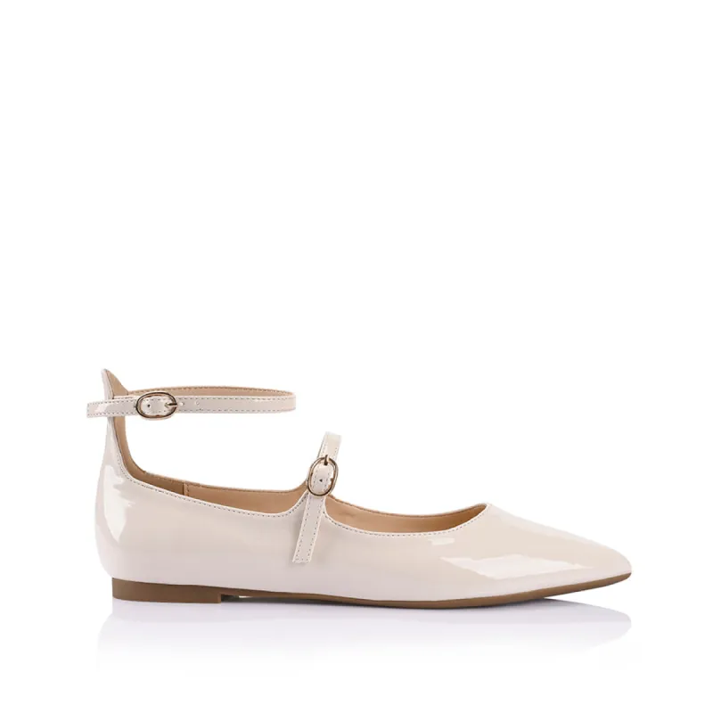 Issie Buckle Flats - Bone Patent sold by Verali