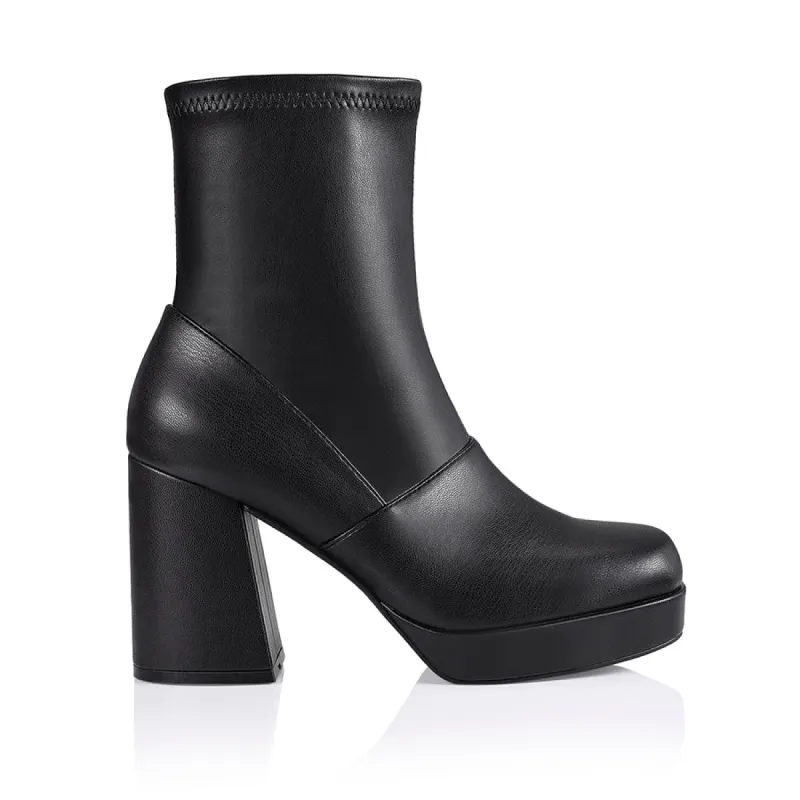 Avril Platform Ankle Boots - Black Stretch sold by Verali