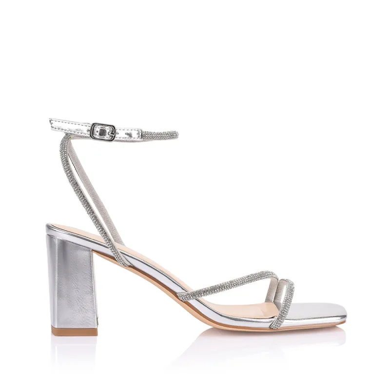 Nastassia Block Heel Sandals - Silver Metallic sold by Verali