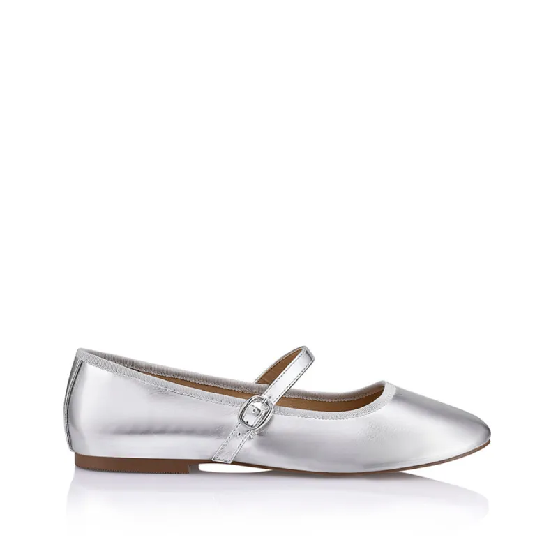 Bambi Mary-Jane Flats - Silver Smooth sold by Verali
