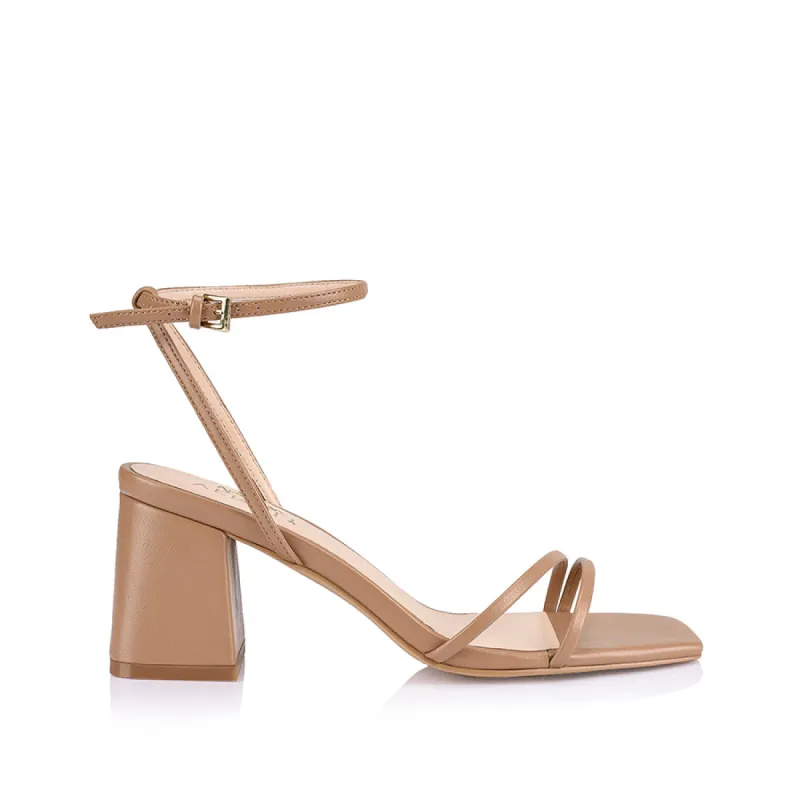Stevie Block Heel Sandals - Dark Camel sold by Verali