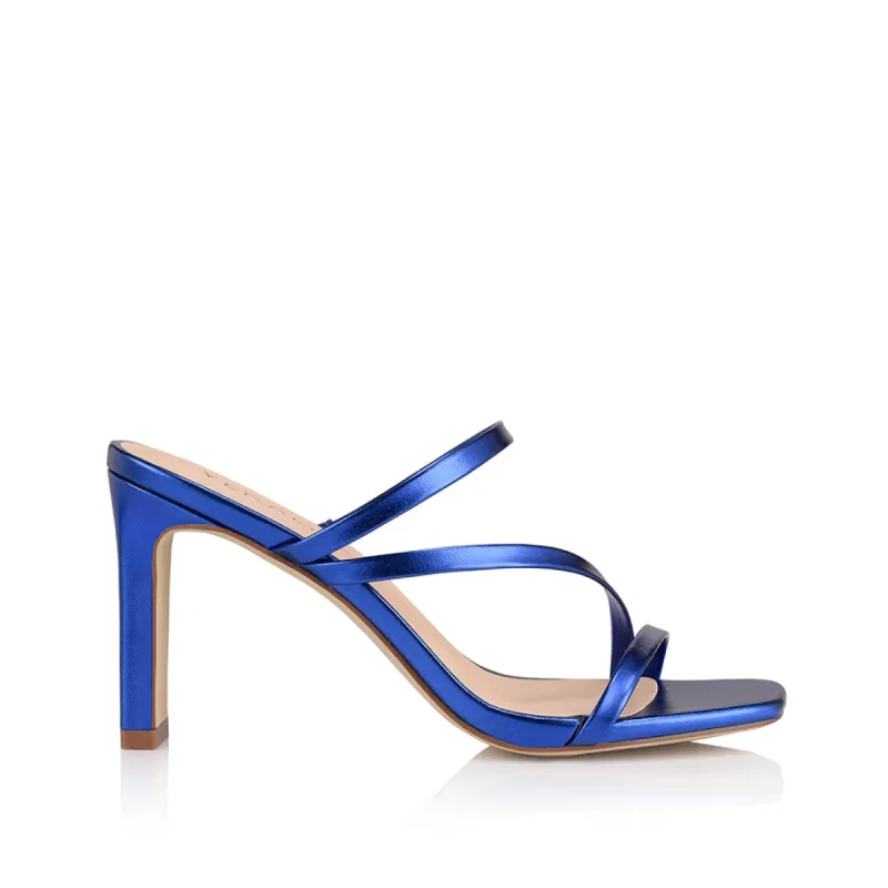 Kipper Block Heel Mules - Blue Metallic sold by Verali