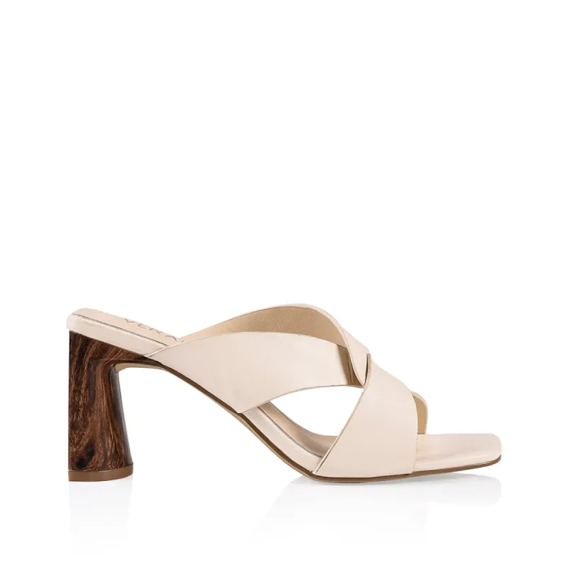 Scarlett Block Heel Mules - Cream Smooth sold by Verali
