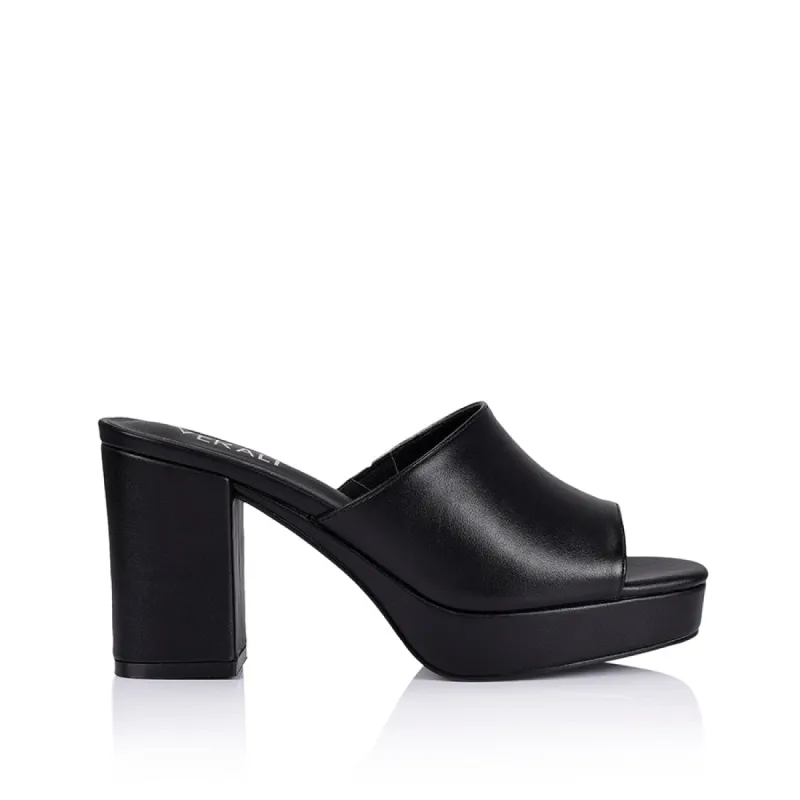 Henry Platform Mules - Black Smooth sold by Verali