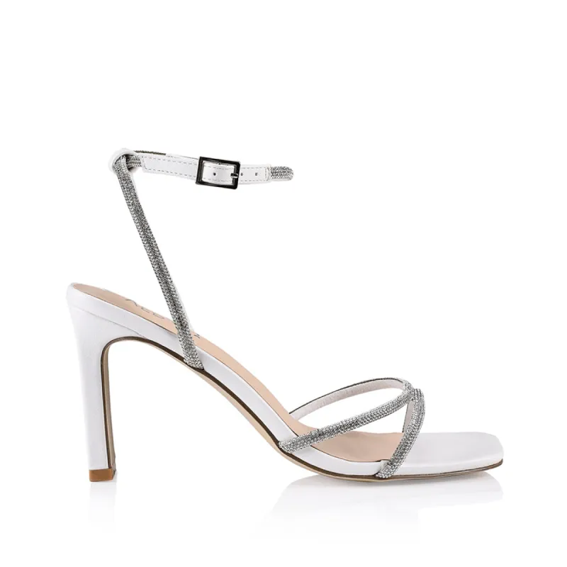 Kian Block Heel Sandals - White/Silver sold by Verali