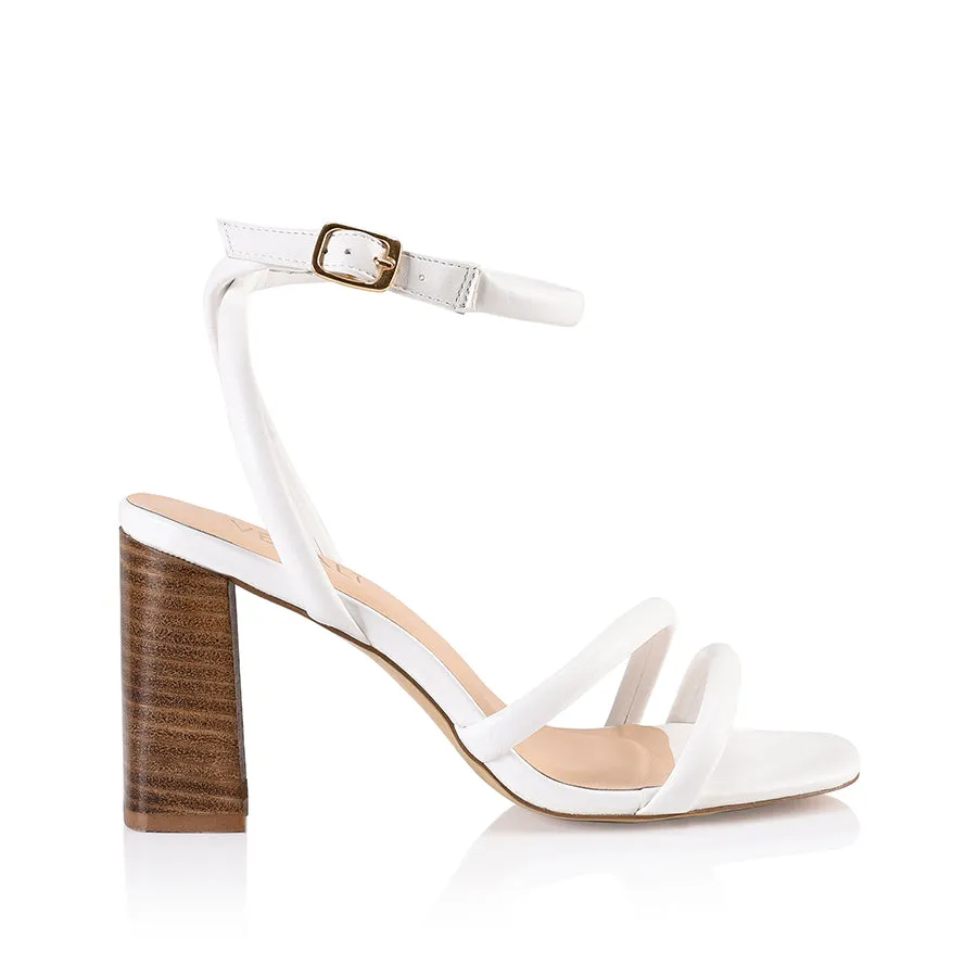 Crucial Block Heel Sandal - White Softee sold by Verali