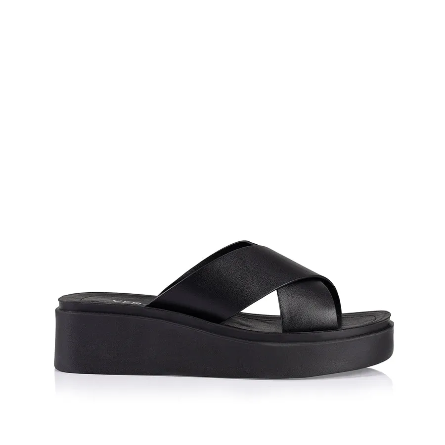Rayne Flatform Slides - Black Smooth sold by Verali