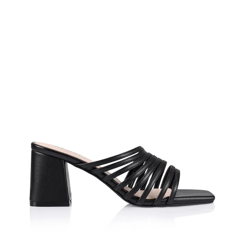 Star Block Heel Mules - Black Smooth sold by Verali