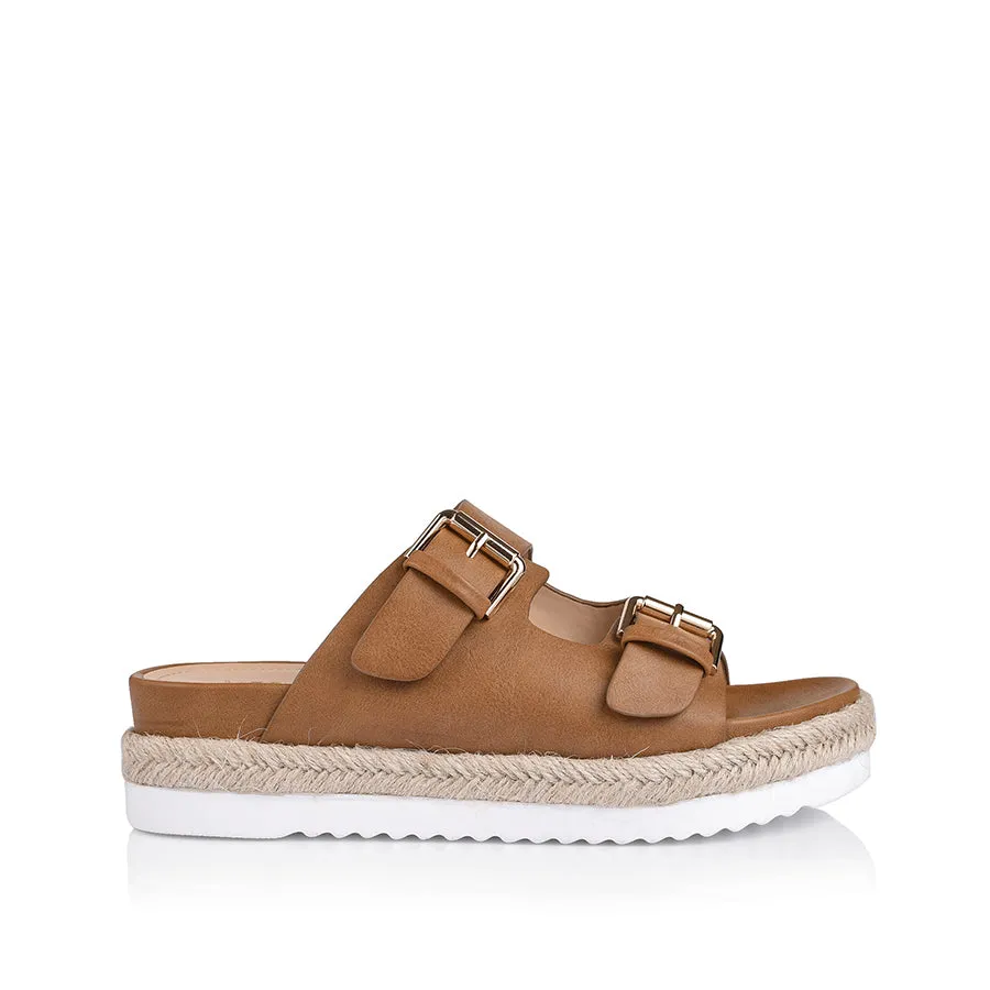 Denmark Footbed Slides - Tan Softee sold by Verali