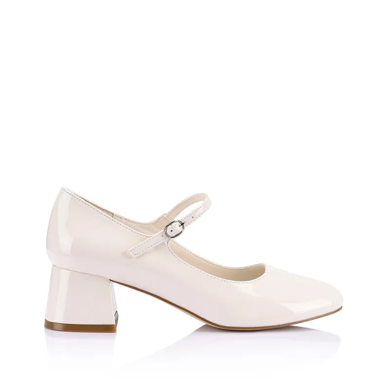 Kenna Mary Jane Block Heels - Bone White Patent sold by Verali