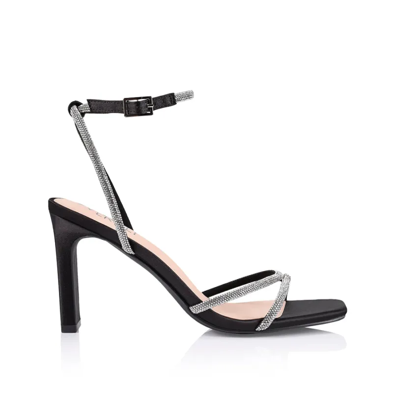 Kian Block Heel Sandals - Black Satin sold by Verali
