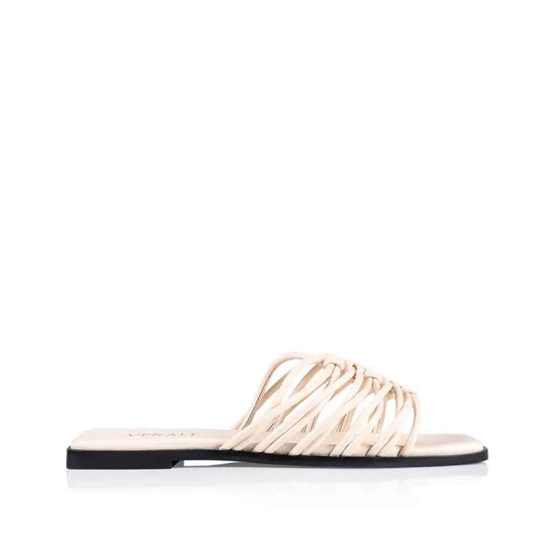 Roxy Strappy Slides - Cream Smooth made by Verali