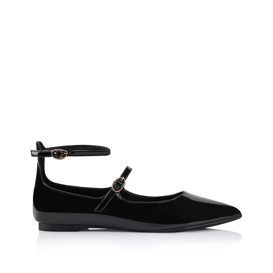 Issie Buckle Flats - Black Patent sold by Verali
