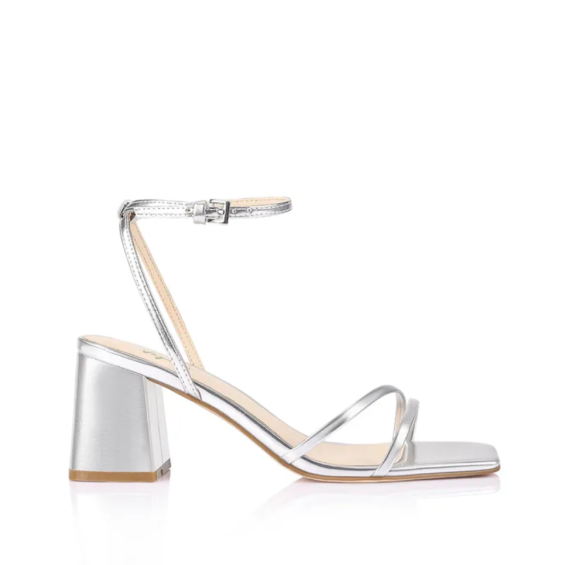Stevie Block Heel Sandals - Silver Metallic sold by Verali